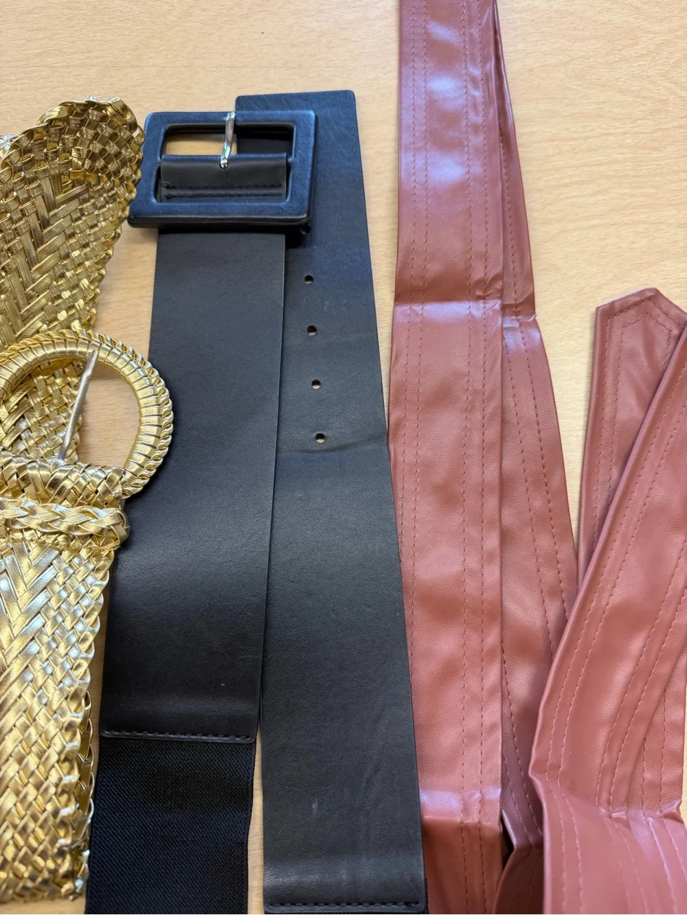 Classic Women’s Elastic and Leather Belts Set - Black, Gold, Brown